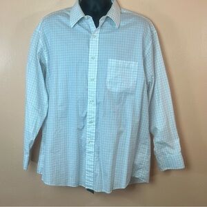 Tasso Elba White Grid Pattern Button Down Men 17 ½ 34-35 XL